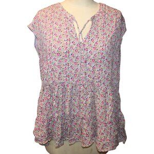 JANE & DELANCEY Floral Tiered Top XL Cottagecore Babydoll Boho Romantic Blouse